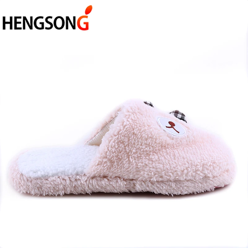 Короткие плюшевые зимние тапочки HENGSONG женские хлопковые домашние с милым