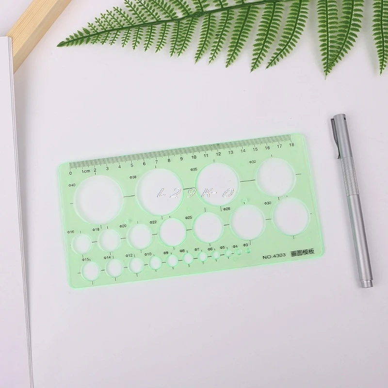 Plastic Ruler Green Circles Geometric Template Stencil Students School Accessories | Канцтовары для офиса и дома