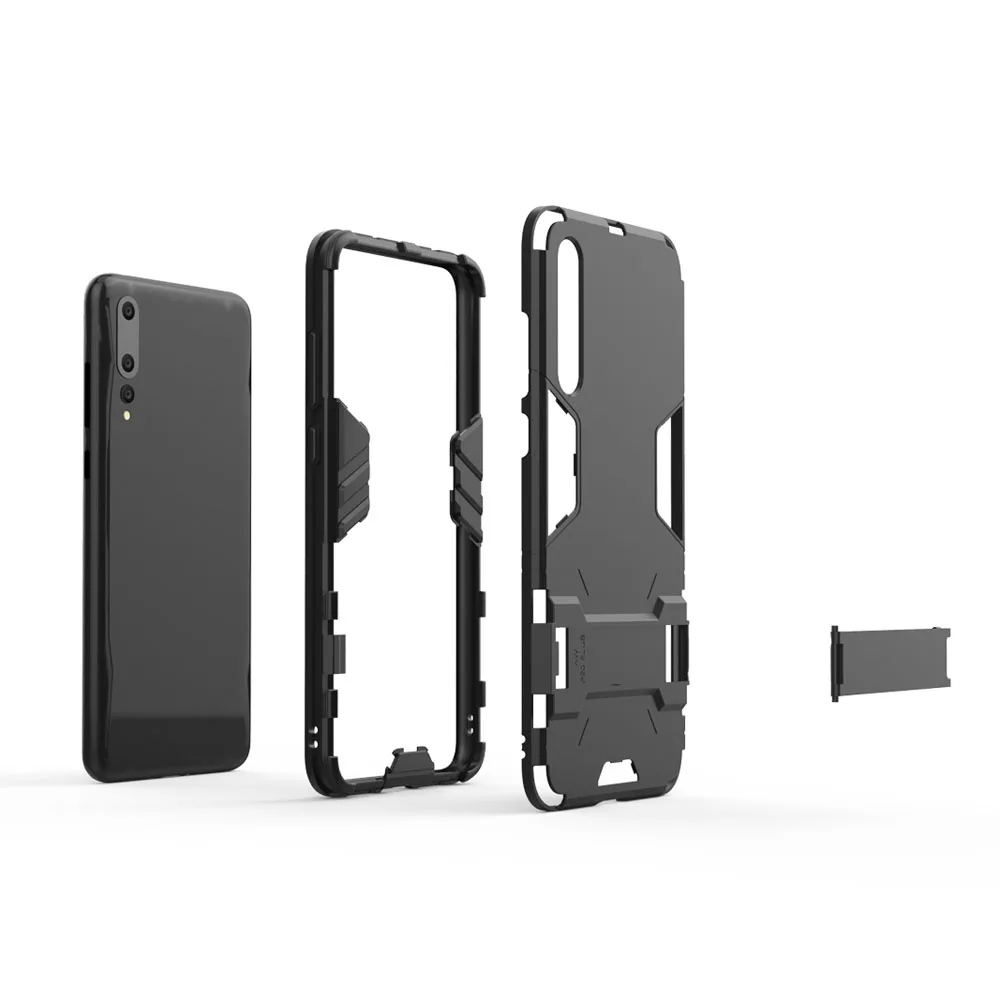Dual Layer Tank Hybrid Armor Case For Huawei P20 Pro With Kickstand Anti Scratch Impact Protective Back Cover |
