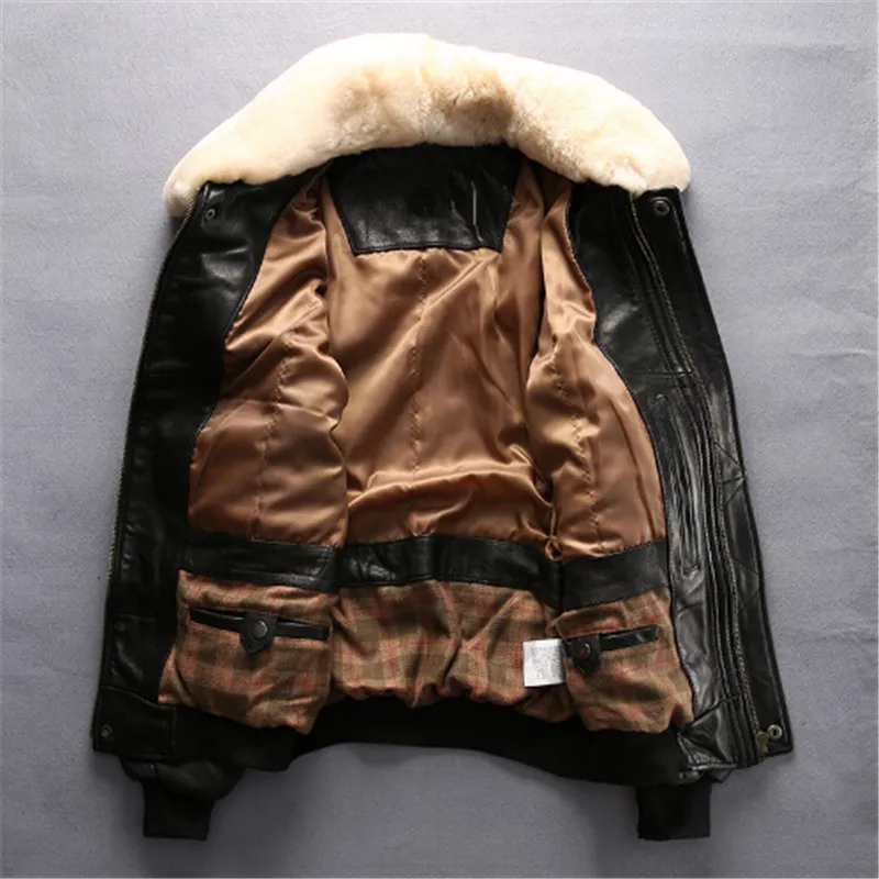 USAF A2 кожаная куртка пилота шерстяной воротник Толстая натуральная овчина Slim Fit размера плюс XXL мужская куртка