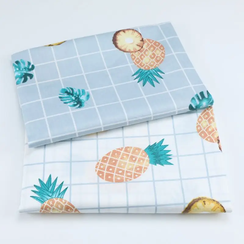 DIY bedding cushions apparel dress patchwork 100% cotton twill fruit WHITE GREY golden pineapple bluish green leaves fabrics | Дом и сад