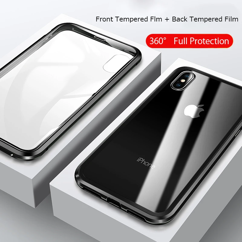 Двойные боковые стекла всего тела Магнитная адсорбции для iPhone XS Max XR х Slim Fit