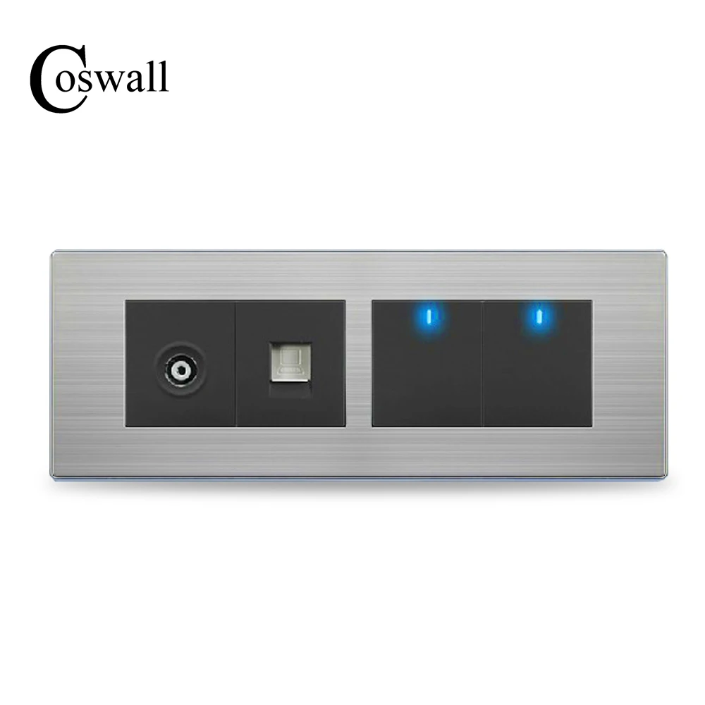 Настенный выключатель COSWALL 2 Gang Way светодиодный индикатор с ТВ-розеткой и
