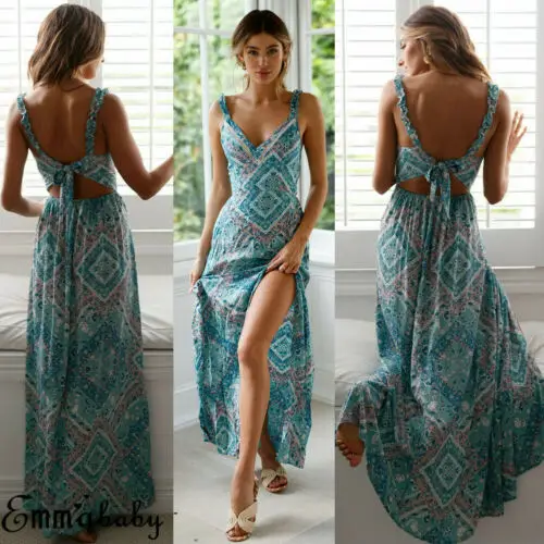 Для женщин Повседневное Boho сексуальное платье без рукавов с принтом ремешком на