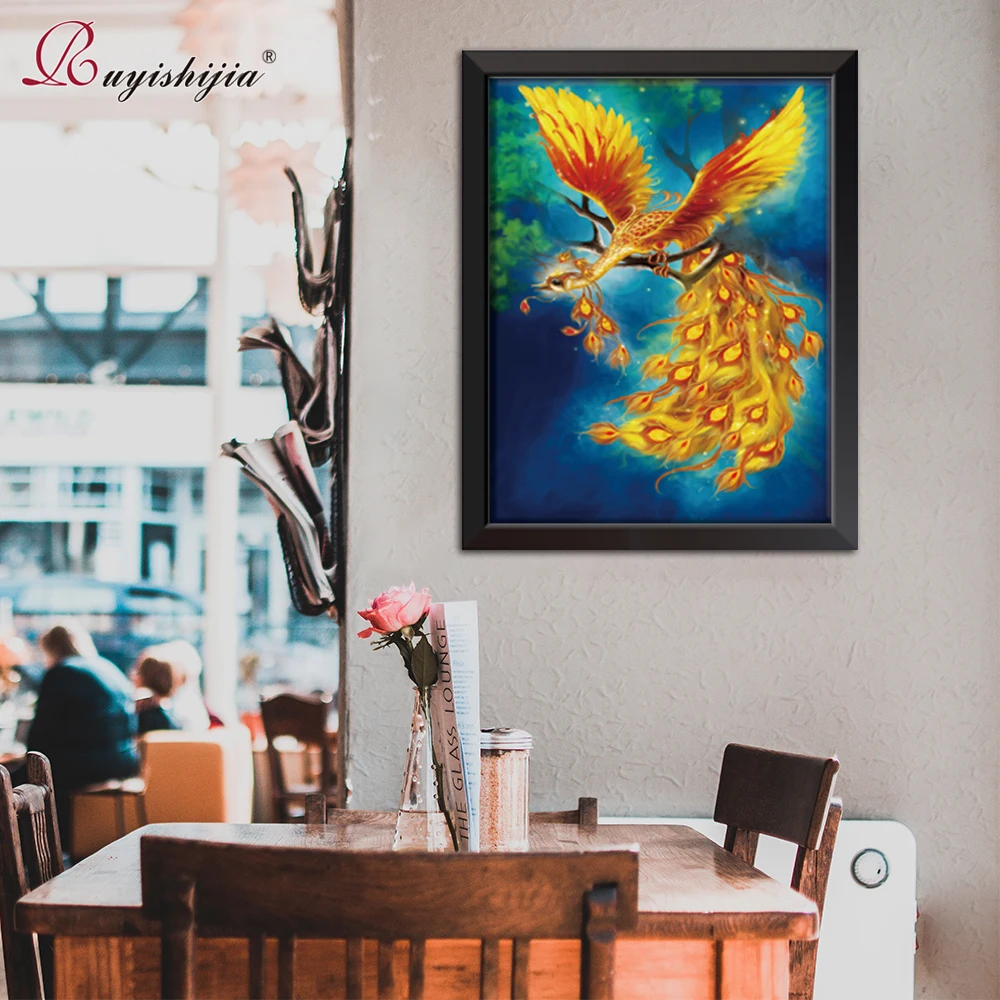 RUYISHIJIA 5D Diamond Painting Full Drill Square Mosaic Embroidery Pictures Rhinestones diamant Animals Phoenix Firebird | Дом и сад
