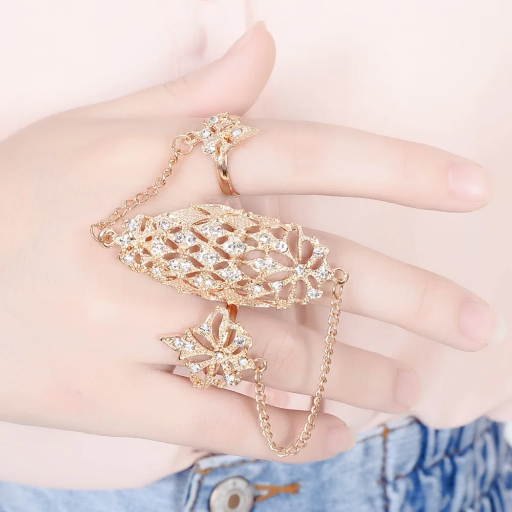 2 Цвет Модные полые цветок листья Очаровательная полный палец Панцири ведомого