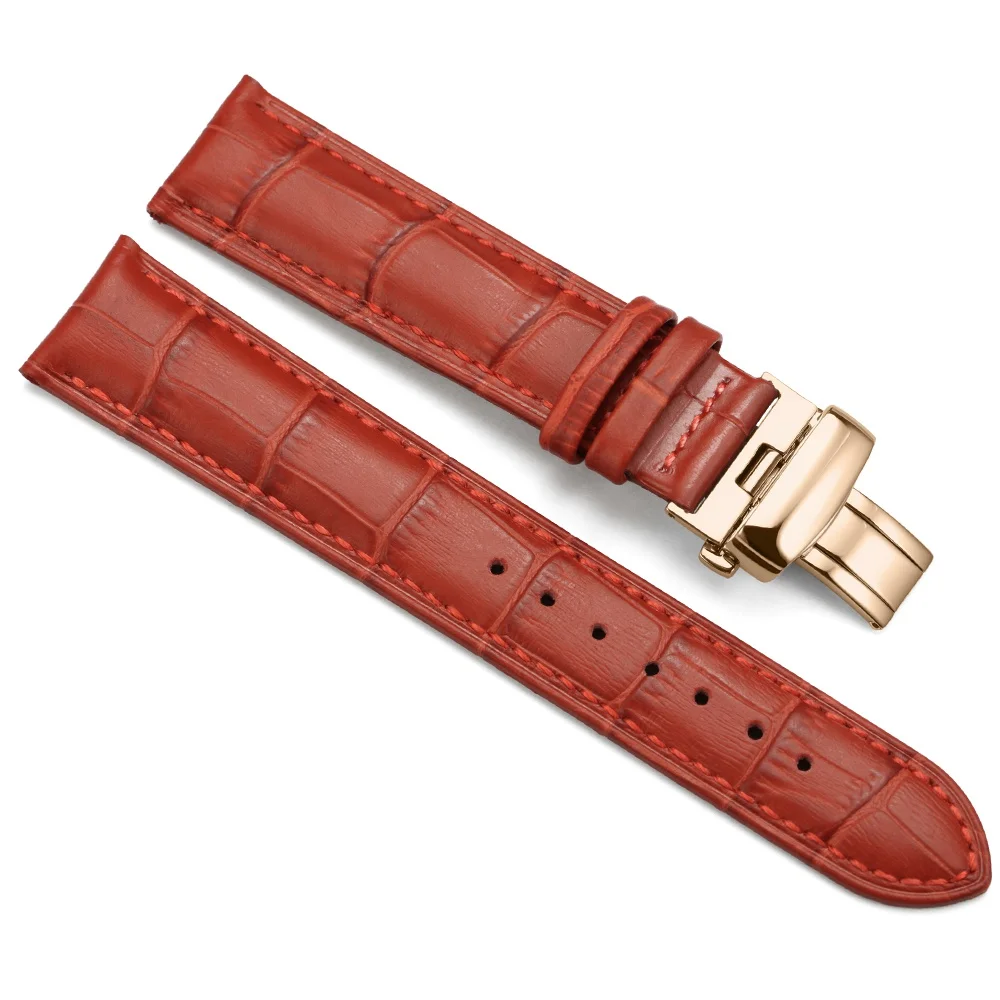 Red with Rose gold Ремешок для часов iStrap 16 мм, 18 мм, 19 мм, 20 мм, красный, белый, натуральная кожа, сменный ремешок для часов для женщин(шесть стилей на выбор - Цвет ремешка: Red with Rose gold