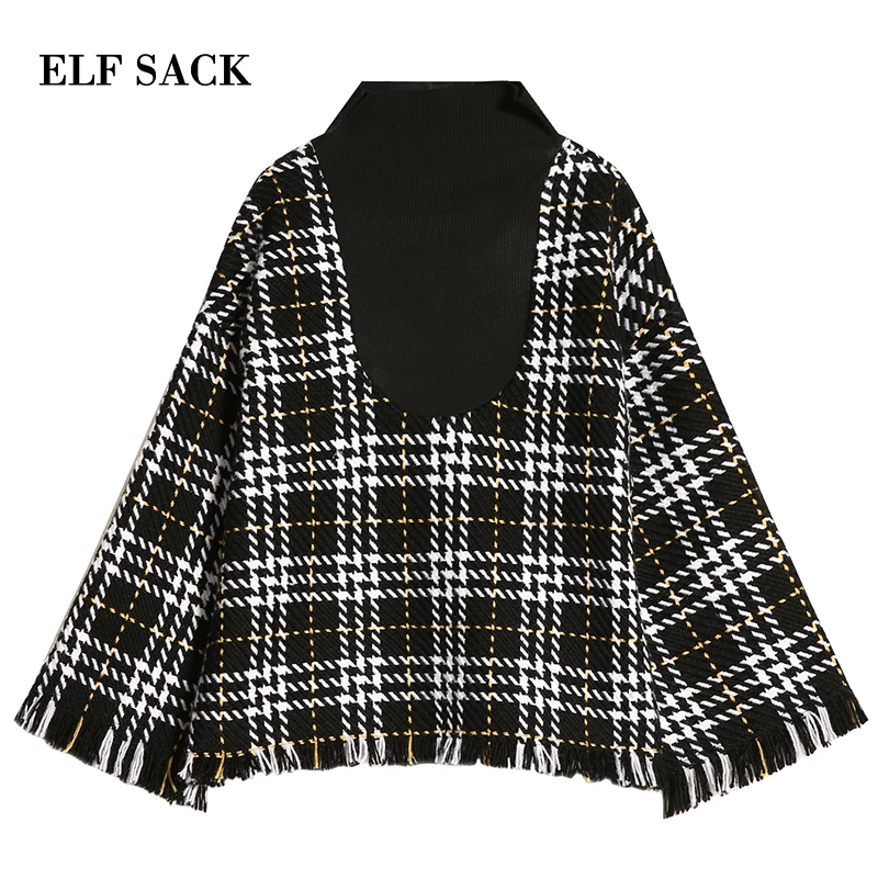 ELFSACK новинка шикарные шерстяные куртки в клетку с широкой талией повседневные