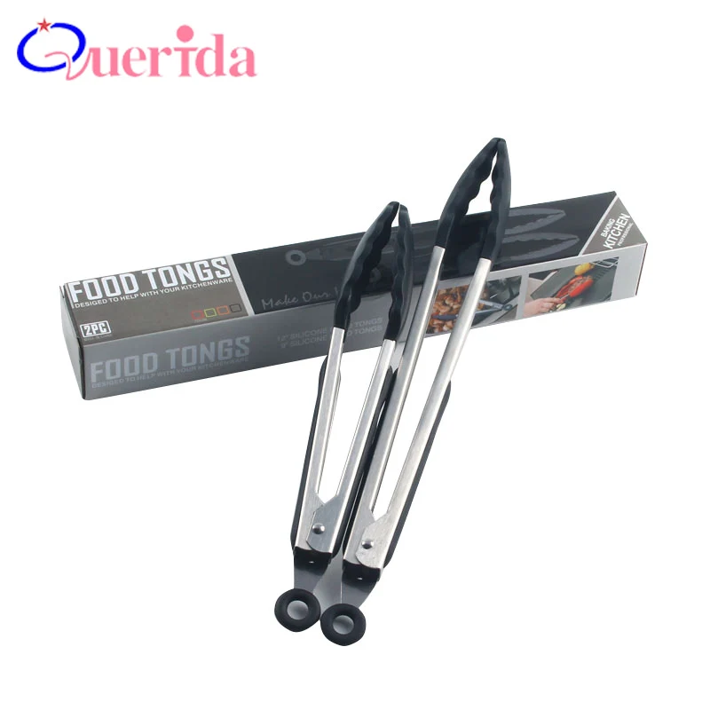 

9 inch 12 inch 2pcs/set Plastic Food Grade Silicone Handle Baking Cake Locked Food Clip Stainless Steel Salad Clip Baking Tools
