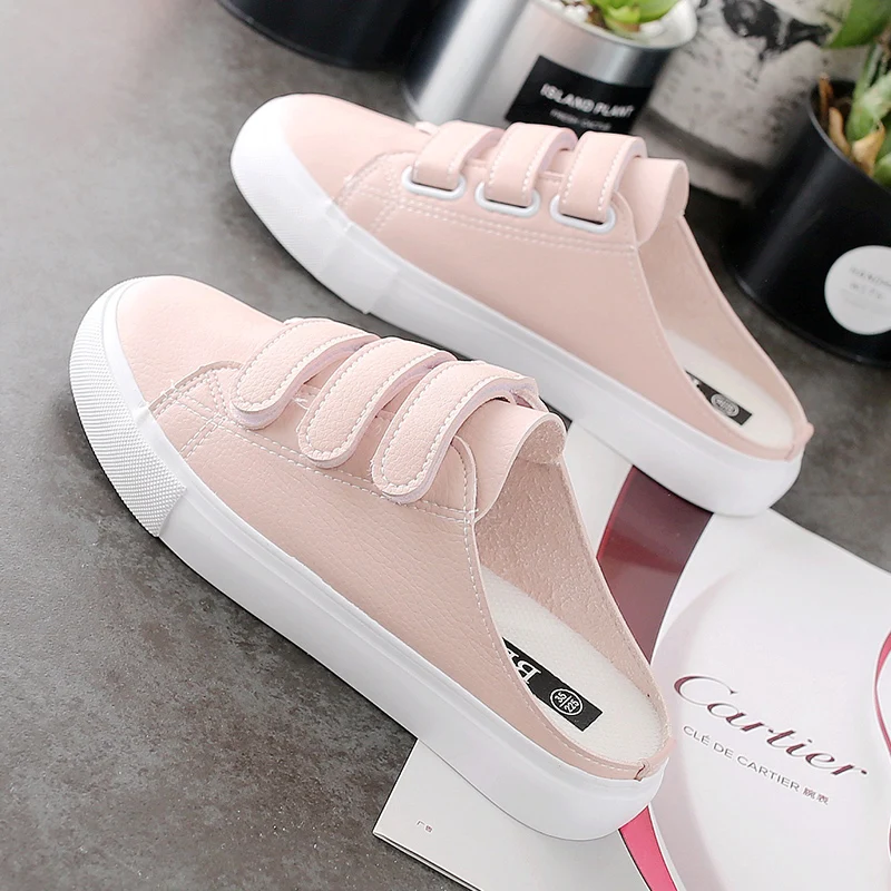 Women shoes Half slippers Flats 2018 summer Hot sale PU Leather Fashion White&amppink Breathable Leisure casual Sneakers | Обувь