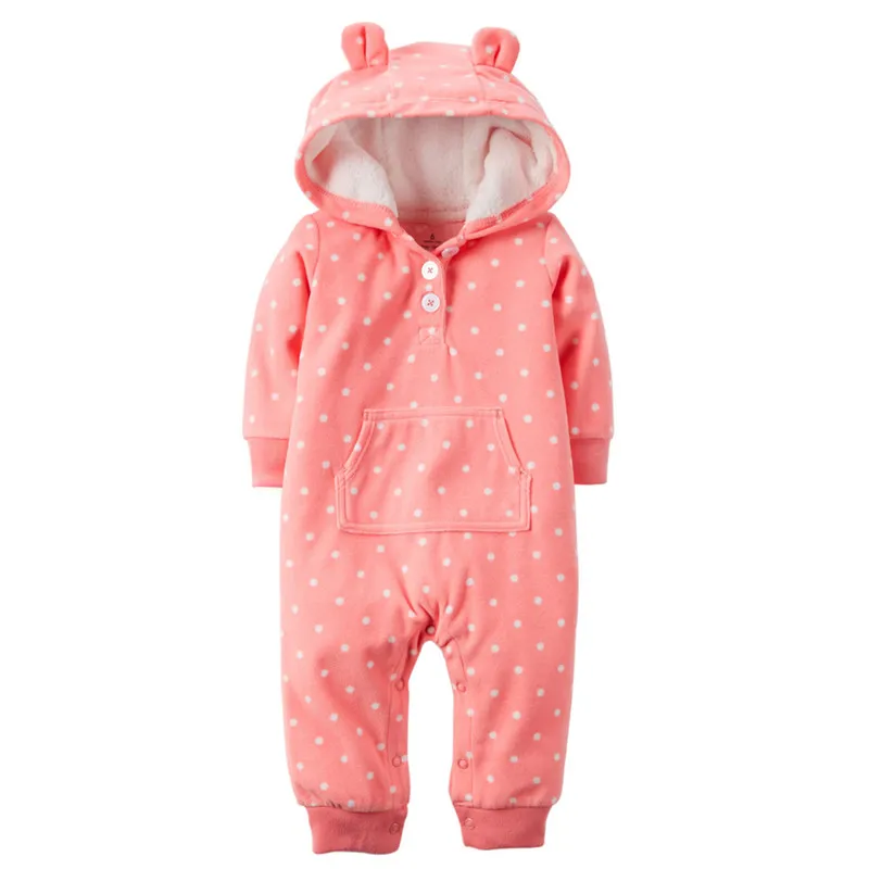 Winter One-piece Long Sleeve Thicken Coral Fleece Infant Baby Rompers Cartoon Jumpsuit Boys Girls Overall Hooded Out clothes | Детская