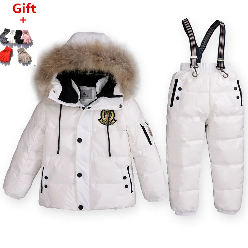 Super Warm Children Winter Suits Boys Girl Duck Down Jacket + Bib Pants 2 pcs Clothing Set Thermal Kids Snow Wear Top Quality | Детская