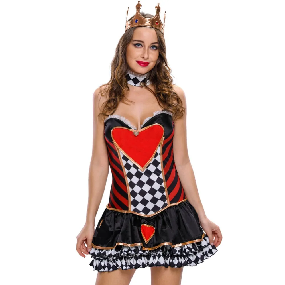 FGirl Halloween Costumes for Women Sexy Adult New Year Costume 2pcs Queen of Hearts Cosplay FG21717 | Тематическая одежда и