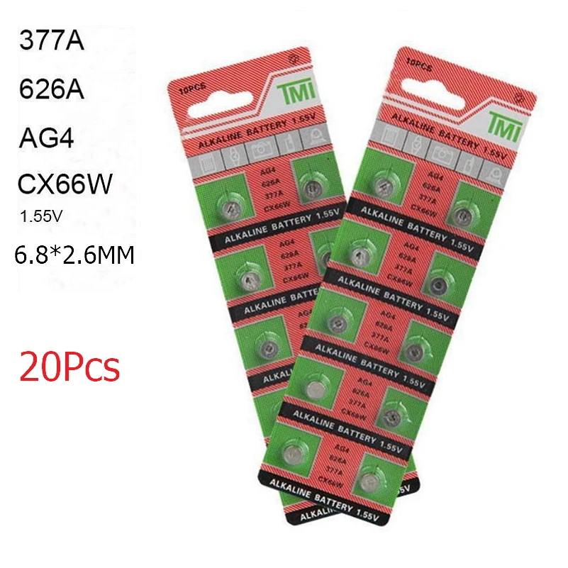 20 шт. AG4 377A LR626 626A CX66W 1 55 в 6 8*2 мм щелочные часы батарейки монеты для часов гаджеты