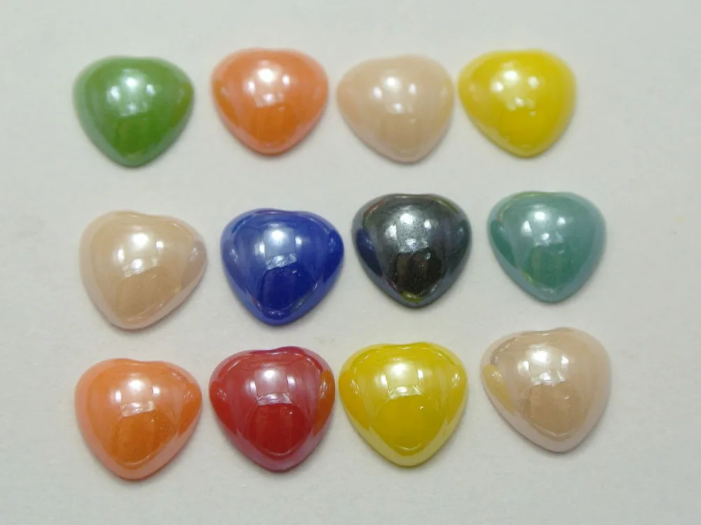 

100 Mixed Color Luater AB Heart Flatback Glass Cabochon Half Pearl 8X8mm