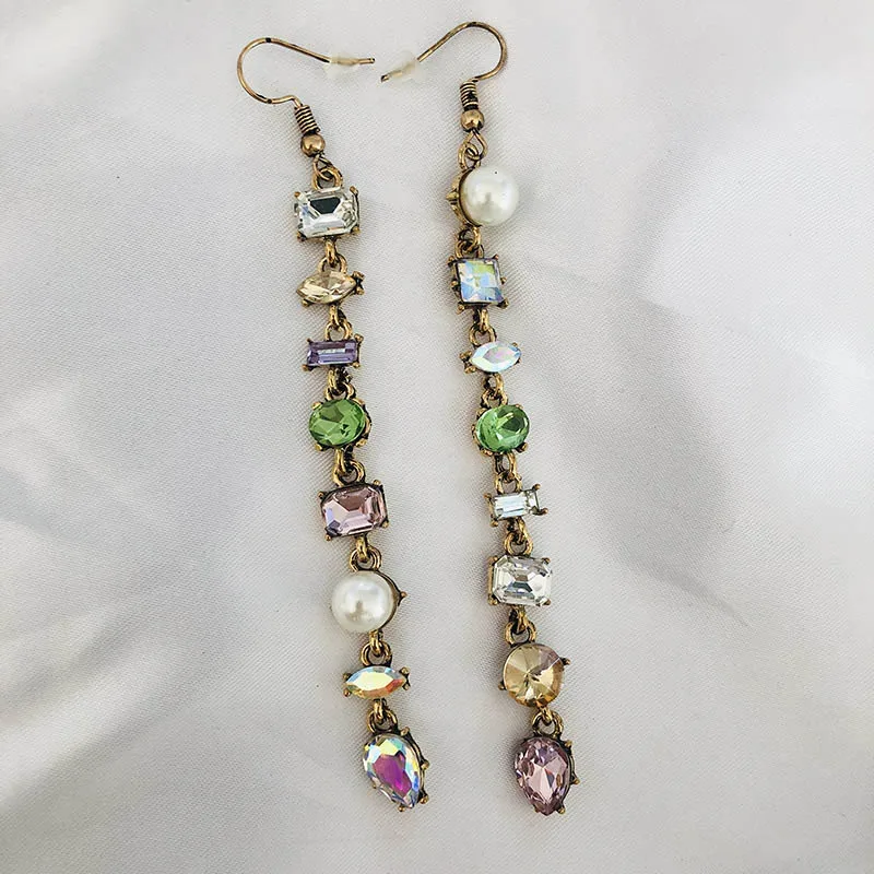 Light multi JUJIA Boho массивные висячие серьги с искусственным жемчугом винтажные длинные висячие серьги с кристаллами для женщин Bijoux - Окраска металла: Light multi