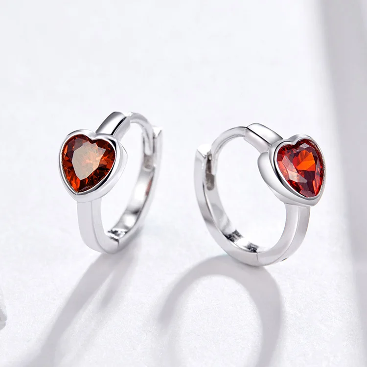 Bisaer, серьги, 925 пробы, серебряные, серьги-кольца, Уникальная любовь, красное сердце, серьги для женщин, роскошные ювелирные изделия, лучшие подарки HVE084