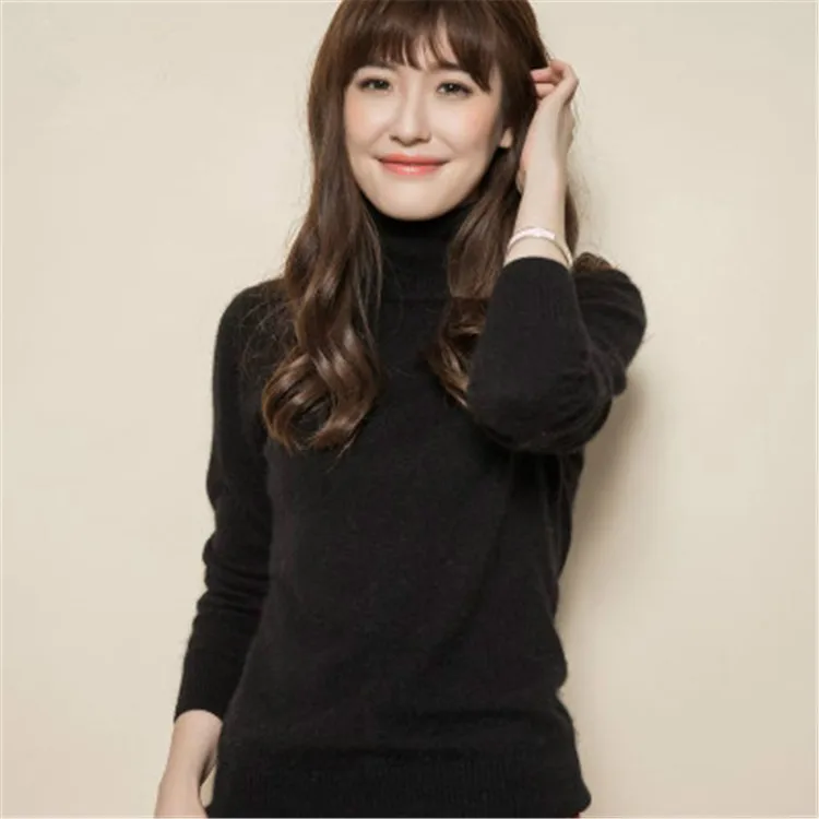 Кашемировая шерстяная водолазка вязаный женский Однотонный пуловер синий 5