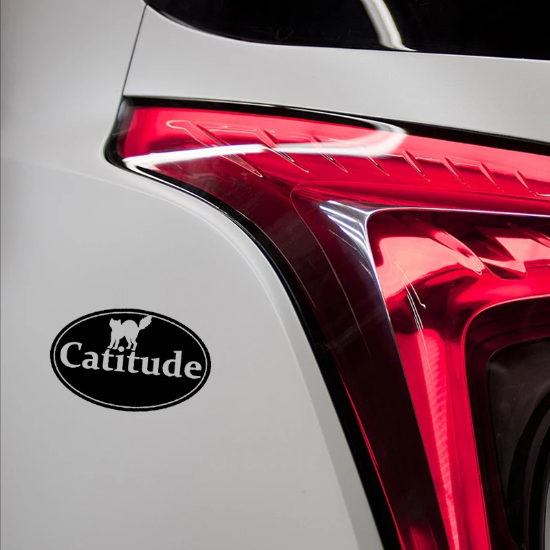 

YJZT 13.4CM*8.6CM Catitude Funny Cat Car Stickers Vinyl Decal Black Silver C10-02454