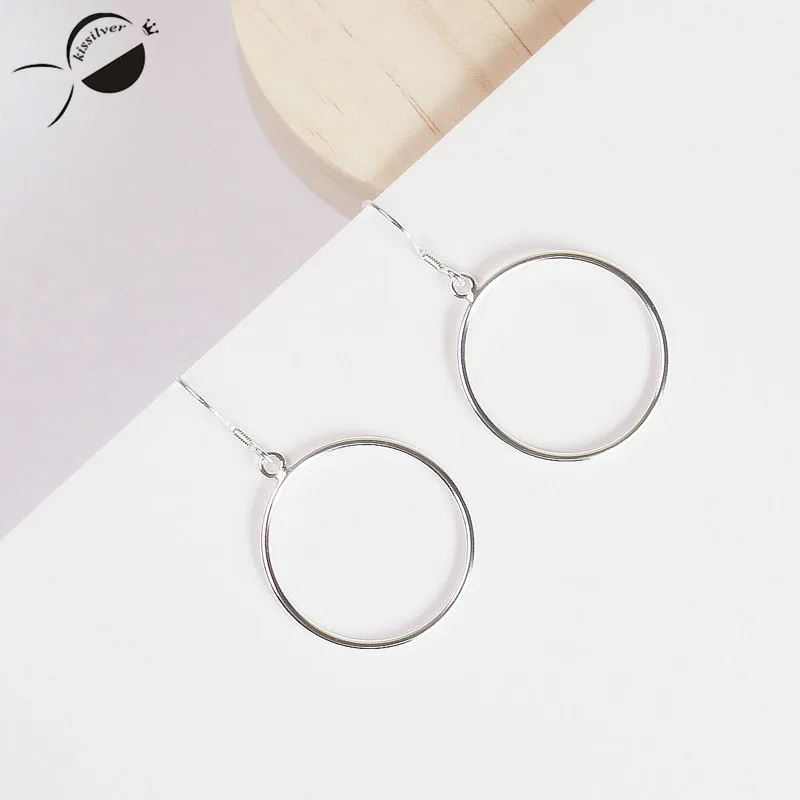 Simple Big Circular 925 Sterling Silver Earrings for Women Handmade Female Dangle Fine Jewelry Fashion Drop | Украшения и