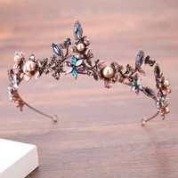 gorgeous vintage gold colorful crystal pearl bridal crowns tiaras wedding hair accessories womens baroque crown hair jewelry