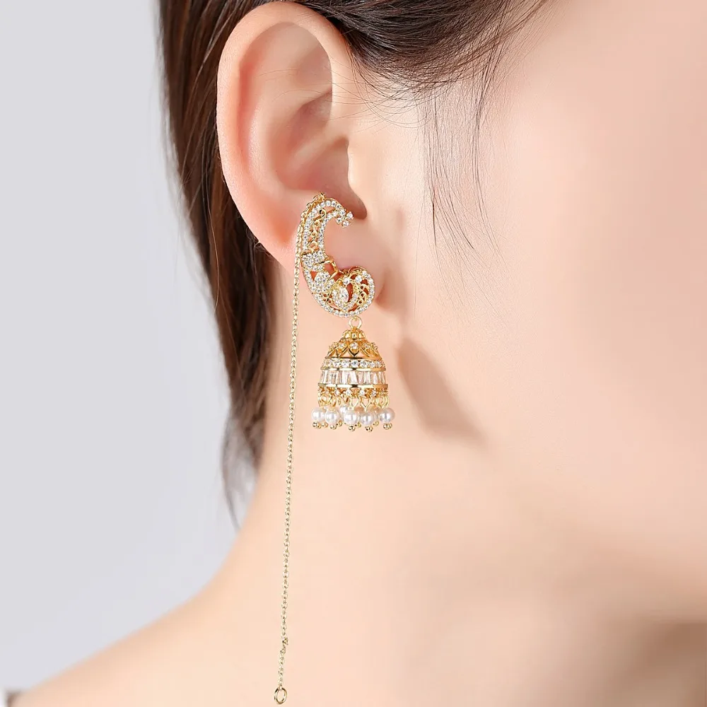 Длинные висячие серьги LUOTEEMI Jhumka Jhumki для женщин с кристаллами и искусственным