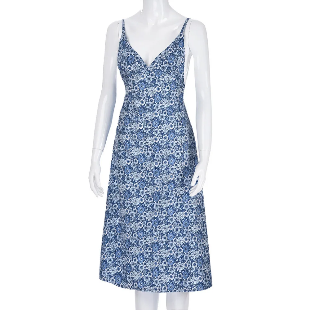 Женское летнее платье Boho с цветочным принтом вечерние пляжные v-образный вырез