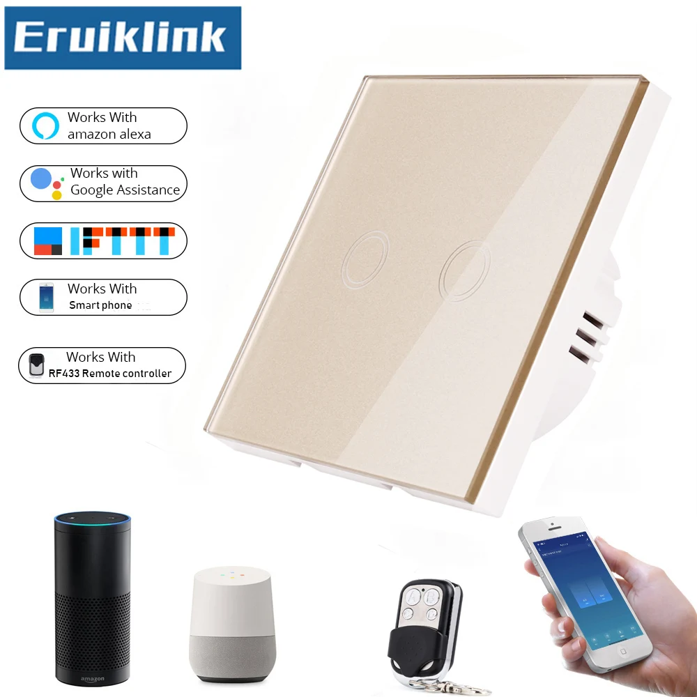 Стандарт ЕС/Великобритании Wifi настенный выключатель света приложение TUYA Touch/WiFi
