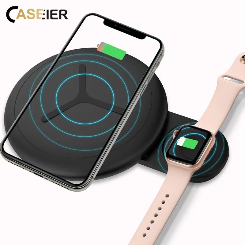 2 в 1 QI Беспроводное зарядное устройство для iPhone XR XS Max X 8 Apple i Watch 3 4 быстрое Samsung S10 S9