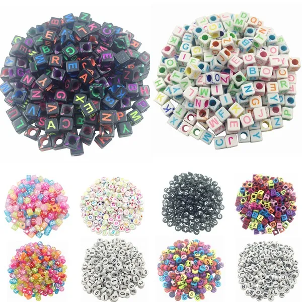 

LNRRABC 100pcs/lot Alphabet A-Z Letter DIY Loose Beads Square Round Acrylic Spacer Bead Jewelry Finding Necklace Bracelet Making