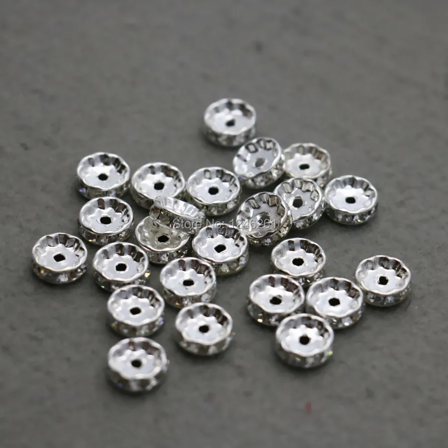 100 шт. круглые Распорки с серебряной пластиной инкрустированные стразы