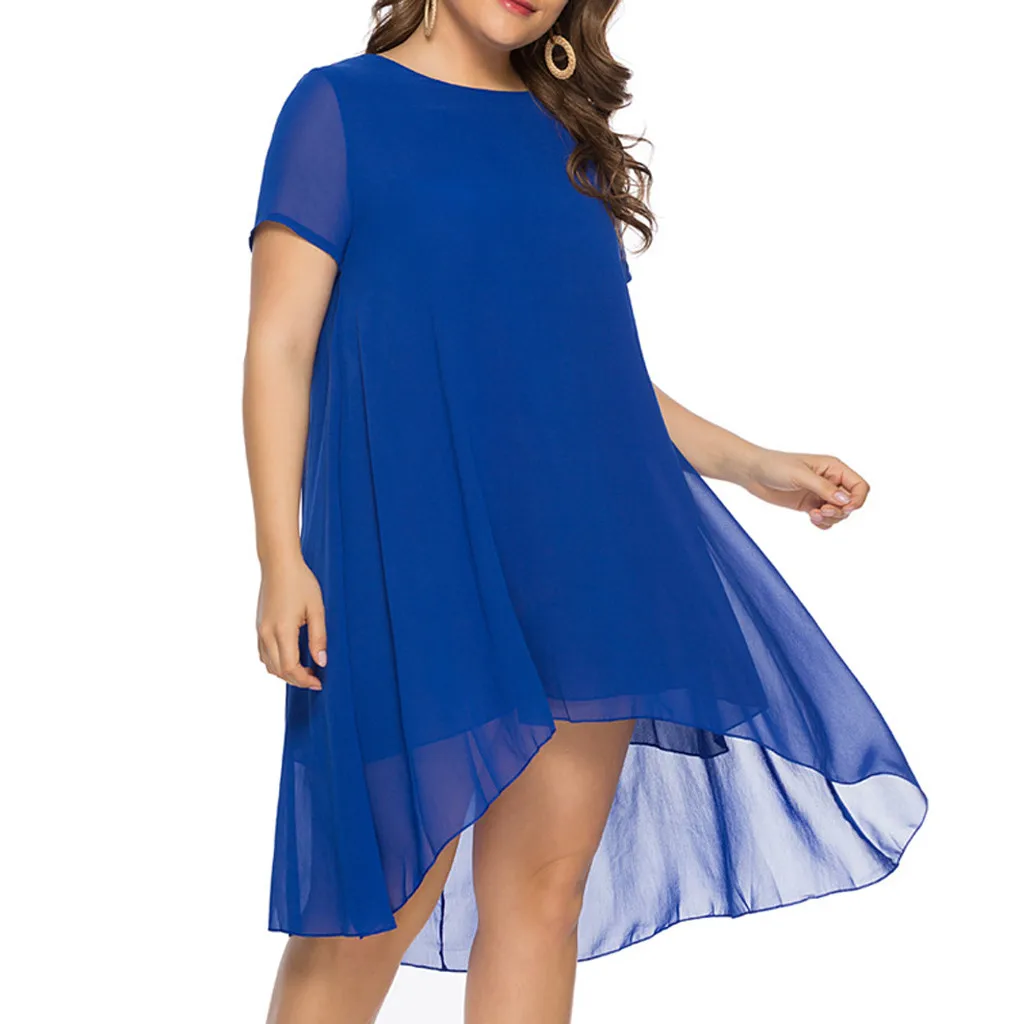 Женское Повседневное платье с круглым вырезом однотонное асимметричное