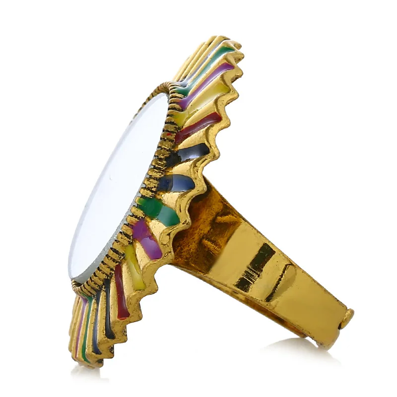 Кольцо женское в виде подсолнуха регулируемое большое золотистое зеркальное