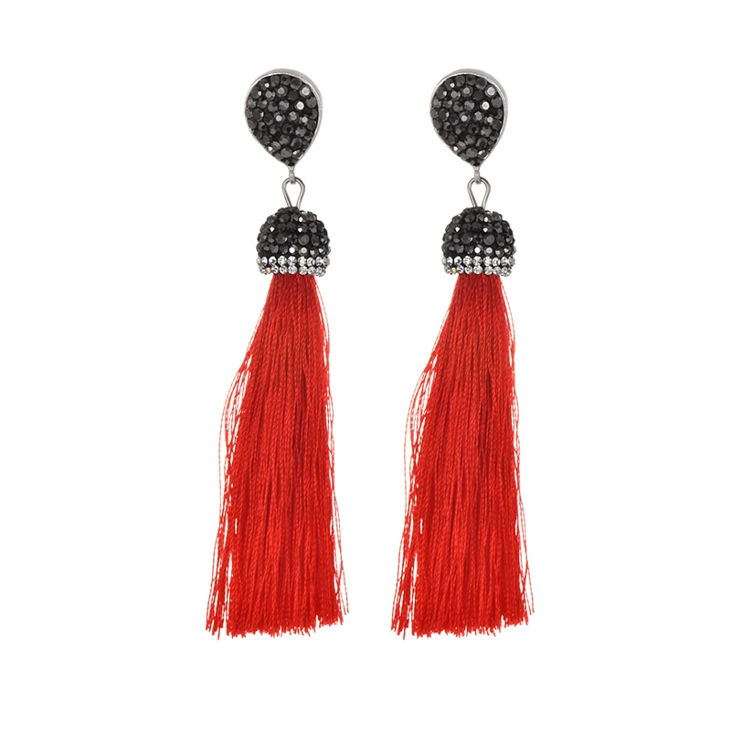 

Handmade 13 Colors Long Tassel Earrings Bohemian Vintage Black Red Pink White Blue Silk Crystal stud Earrings For Women Jewelry