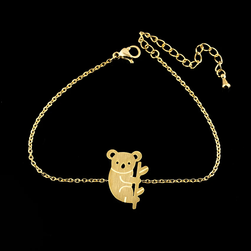 GORGEOUS TALE Animal Jewelry Cute Tiny Koala Bracelet For Women Men Charm Stainless Steel Gold Silver Color Wedding Accessories|bracelets for|wedding