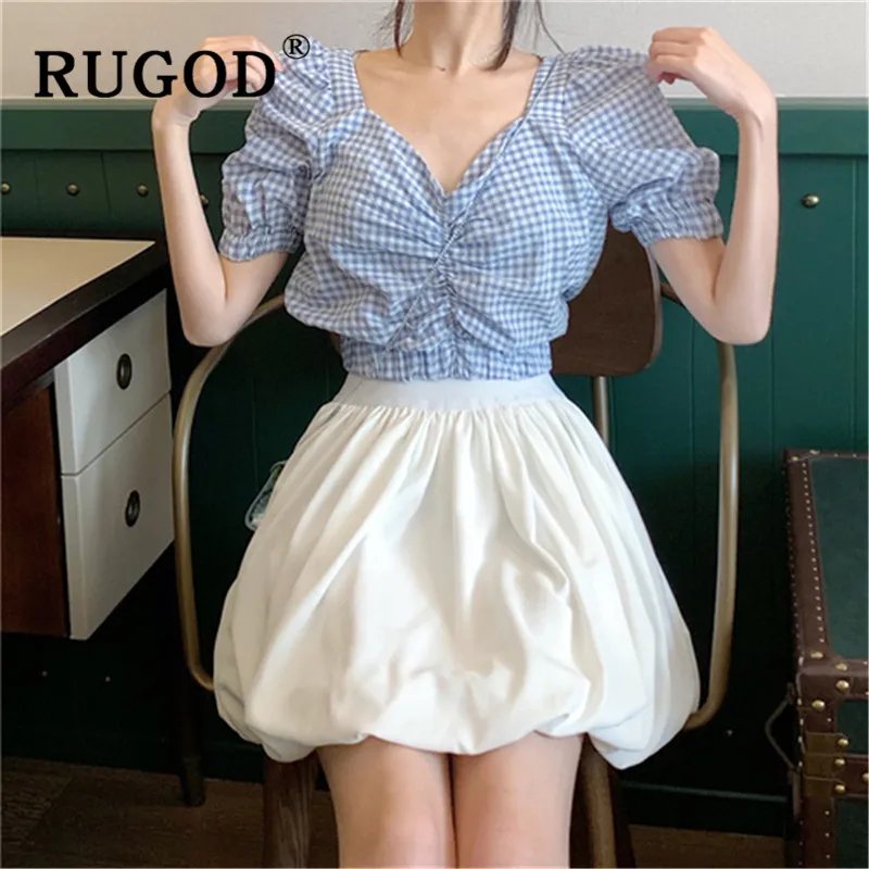 RUGOD Корейская шикарная женская блузка с пышными рукавами модные тонкие женские