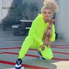 Женский спортивный костюм, неоновый однотонный комплект из двух предметов, повседневная одежда, милый комплект со штанами и длинным рукавом, уличная одежда, 2019