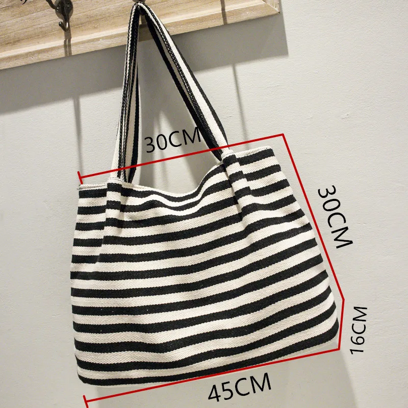 XNO Новая Мода Полосатый Женщины Плеча Сумки большой емкости Холст Краткое