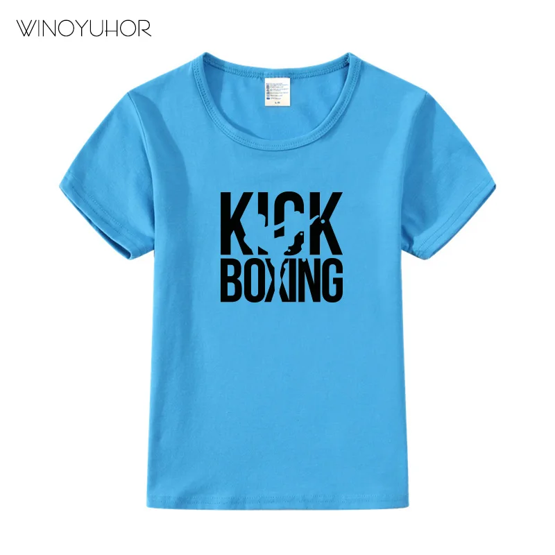 Забавные футболки с принтом «Kick Boxing» детские топы с короткими рукавами для мальчиков и девочек, футболки, крутая повседневная одежда для малышей - Цвет: Blue