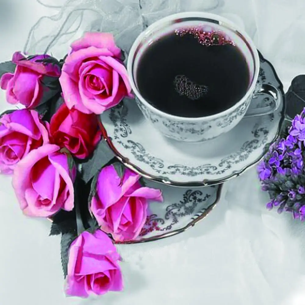 

Алмазная живопись, цветы и кофе, алмазная вышивка, очень красивая Элегантная вышивка крестиком, Алмазная мозаика, Punto De Cruz Charming