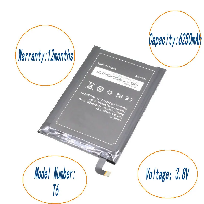 iSkyamS 1x 6250mAh T6 HT6 Replacement Li-Polymer Battery For Homtom &amp DOOGEE PRO Smart Mobile Cell Phone |
