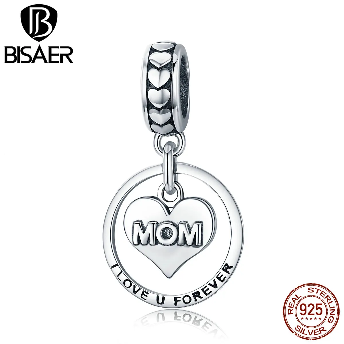 Бисаер 925 пробы серебряный шарм Love you Forever подарок маме сердце Висячие Бусы