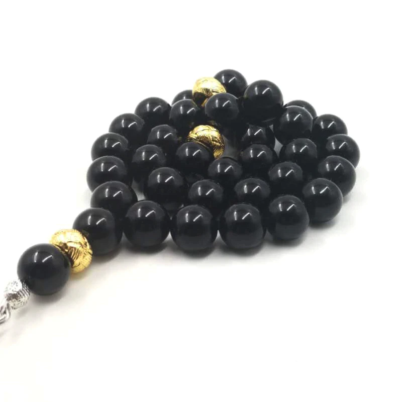 Натуральные Onxy 33 66 99 Бусы Tasbih мужские черные Агаты с золотыми распорными бусинами