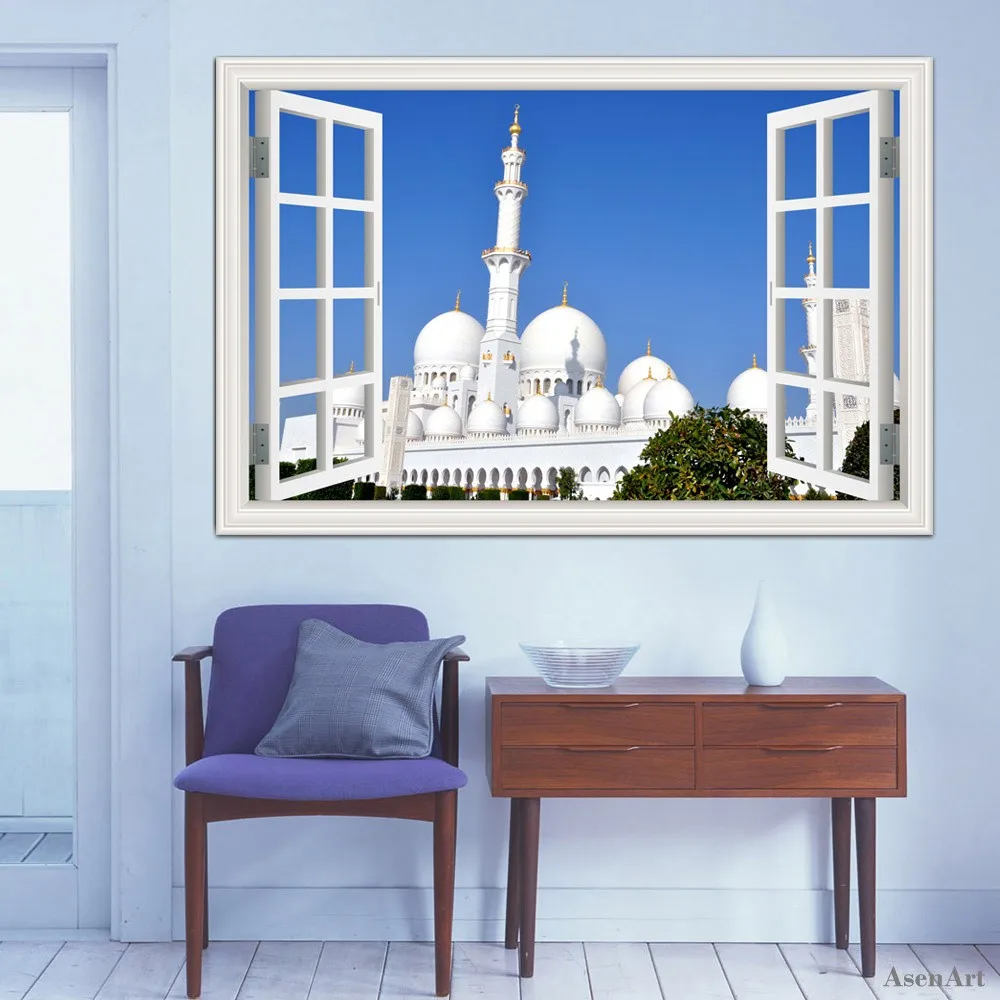 Removable Muslim Sticker 3d Masjid Islam Construction Landscape Decal Wallpaper Wall Mural Stickers Home Decor Vinyl Decals | Дом и сад