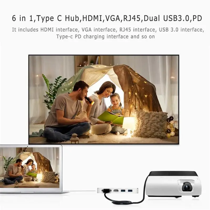Usb 3 0 концентраторы 6 в 1 type C концентратор type-C к Hdmi Vga Rj45 двойной Usb3.0 Pd зарядный порт