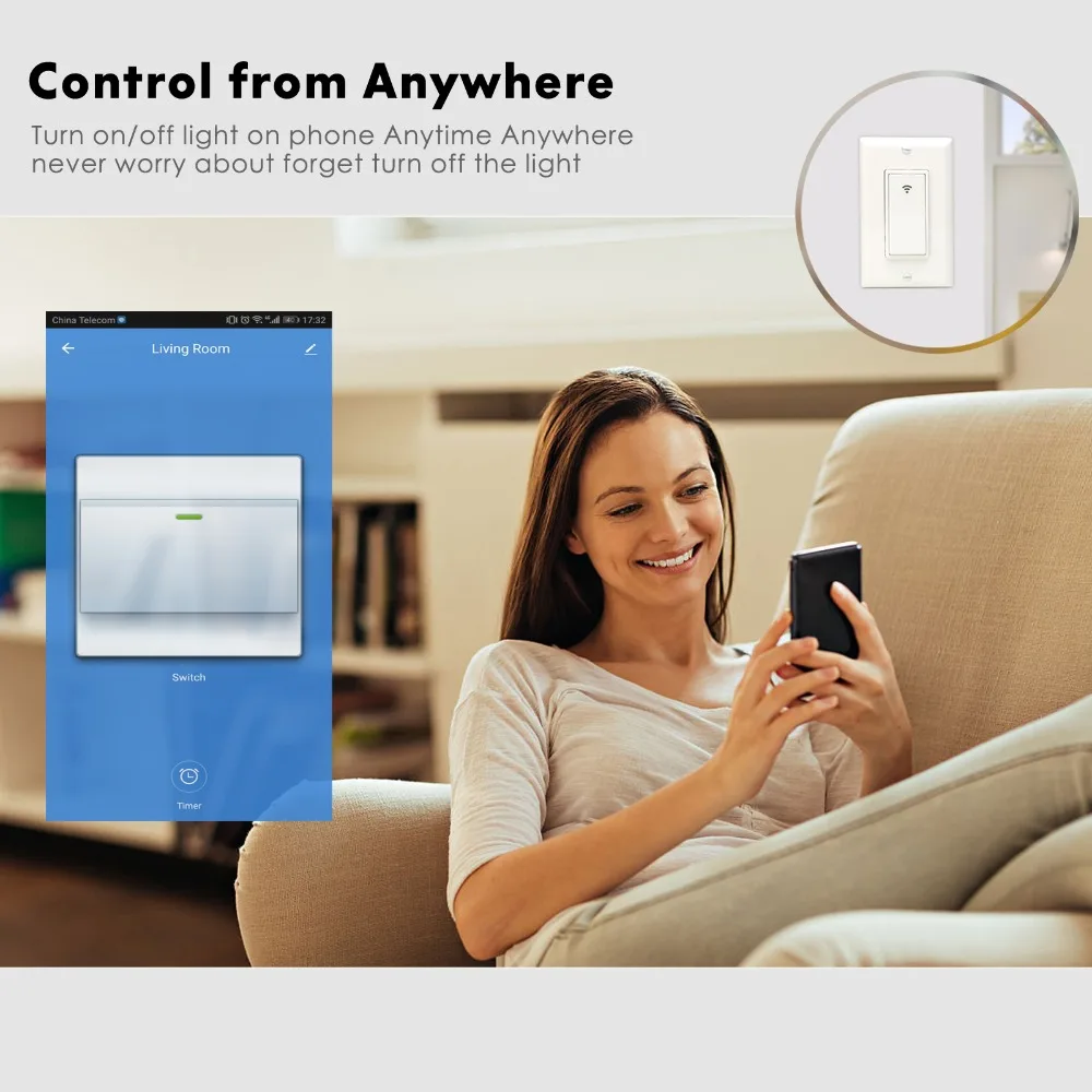 US Smart Wifi настенный выключатель света 10A мобильное приложение пульт