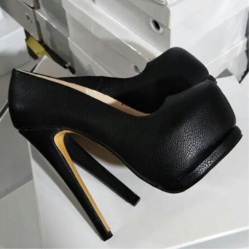 

SHOFOO shoes, fashion beautiful women's shoes, black litchistria PU, about 14.5 cm high-heeled shoes,round toe pumps.SIZE:34-45