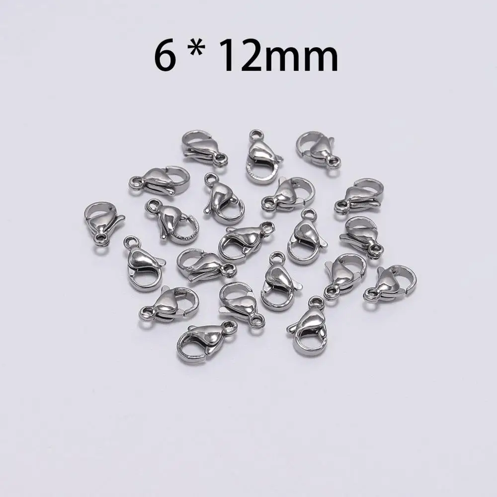 30Pcs/lot 9-15mm Stainless Steel Lobster Claw Clasps Hooks Connectors For DIY Necklace Bracelets Jewelry Making Findings Supply