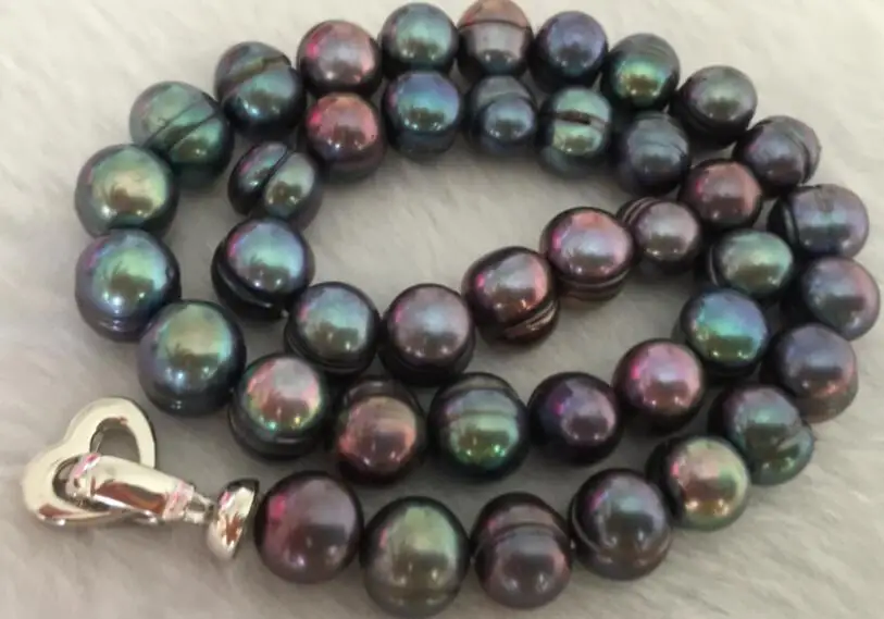 Ожерелье из черного и зеленого жемчуга в стиле барокко 9-10 мм 18 дюймов 925s |