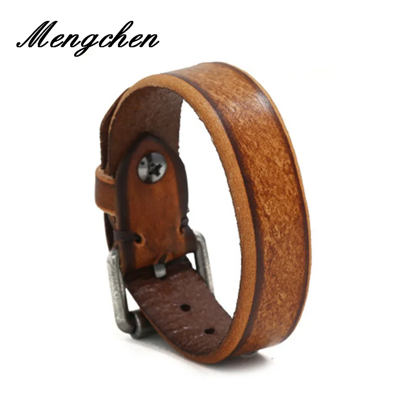 

Fashion Men Brown Adjustable Genuine Leather Bracelet Brown Cuff Bracelets Bangles Wristband Vintage Punk Women Men Jewelry